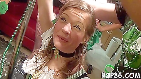 Blonde teen with a nice body is with two horny friends