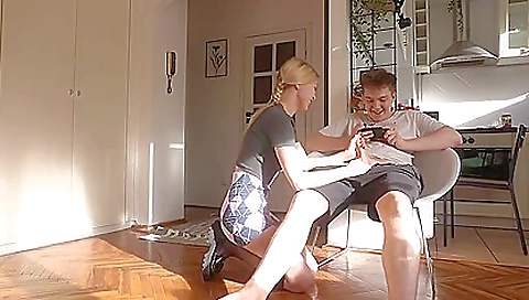 Blonde teen fucks her pussy and gets her pussy filled with cum