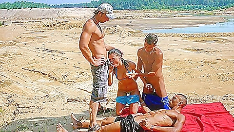 Busty brunette 18+ fucking with two horny dudes in her ass