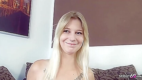 Blonde slut with a tattooed pussy gets her cunt stuffed