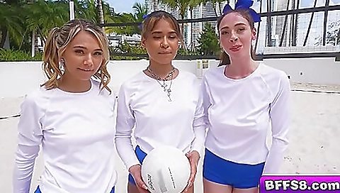 Tall brunette blonde and brunette brunette joined by a guy