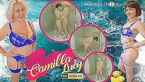 Busty milf gets a dildo and a vibrator in the shower