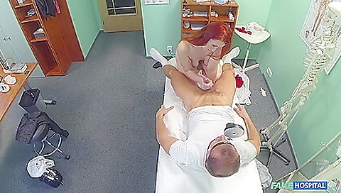 Redheaded teen with tattoo in face is getting her mouth filled