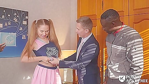 Blonde 18+ gets double penetrated in a hot interracial threesome