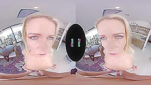 Blonde in a sexy white dress gets fucked hard in vr