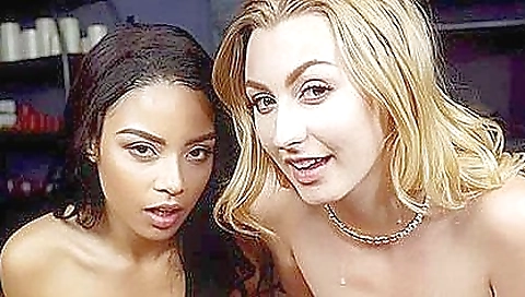 Horny girl and a busty bimbo in vr porn with a guy