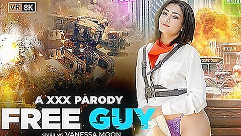 Vanessa Moon - Free Guy (a Xxx Parody) - Hot Brunette Babe In Glasses